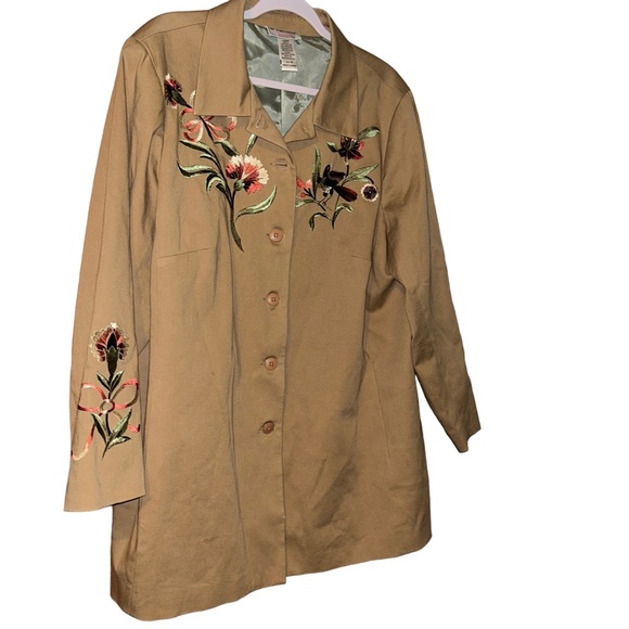 Victor Costa Occasion Tan Floral Embroidered Jacket plus size 1X blazer birds - Picture 1 of 4